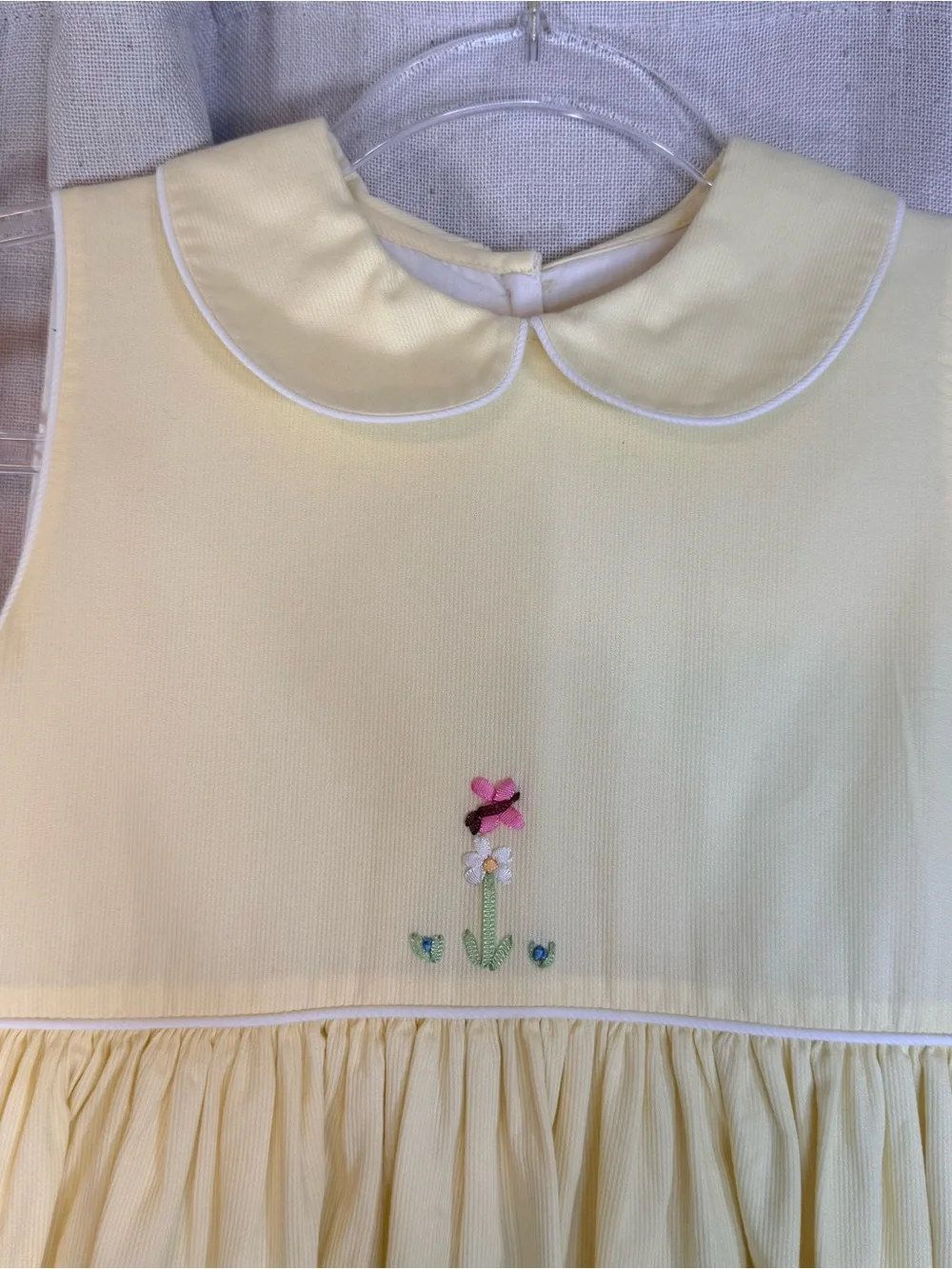Strasburg Children Yellow Cotton Heirloom Dress Hand Embroidered Floral Collar